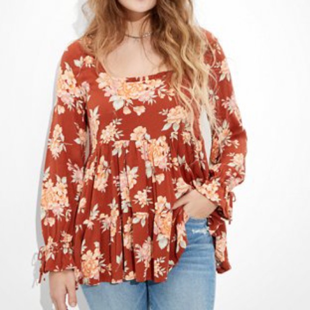 NWT AE Rust Floral Babydoll Top